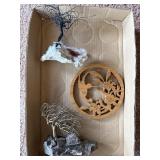 Wood Carving & Wire Tree Decor Lot