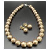 Sterling Silver Clasp Faux Pearl Necklace Set
