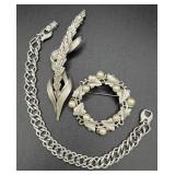Crown Trifari Brooch Pair & Monet Bracelet