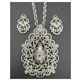 Crown Trifari Teardrop Filigree Jewelry Set
