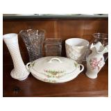 Glass Vases & Covered Dish Lot
