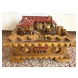 Carved Wood Village Music Box