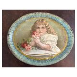 Antique Victorian Girl Metal Serving Tray