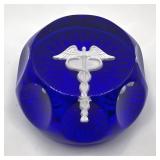 French Caduceus Crystal Dï¿½Albert Glass Paperweight