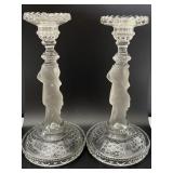 Crystal Pressed & Etched Figural Candlestick Pair