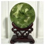 Carved Hardstone Dragon Plaque With Stand