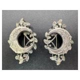 Silver Crescent Moon Brooch Pair