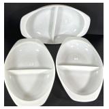 Pyrex #1063 Milk Glass Divided Serving Dishes Trio