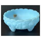 Fenton Water Lily Frosted Blue Glass Candy Dish