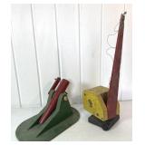 Vintage Wooden Canon & Wood Crane Machine Toys