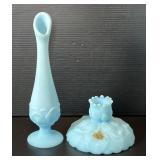 Fenton Glass Water Lily Frosted Blue Vase &