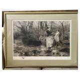 19th Century 1885 Etching Plate Signed Stepping