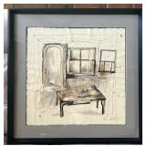 Anna Lentsch Pen & Ink Watercolor Framed Art