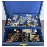 Vintage Jewelry Box w/ Lapel Pins, Watches & More