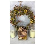 Fall Table Decor Reath Scents Basket Candles