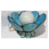 Blue Slag Glass Tulip Chandelier 11x19"