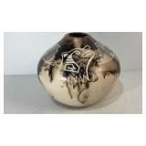 Yellow Corn Horse Hair Pottery Vase 5.5x6.5'