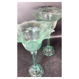 Aqua  Footed Fluted Compote Pair