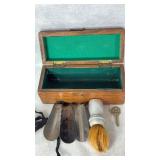 Metal Shoehorns Shaving Brush Key & Wood Box