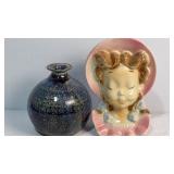 Royal Copley Lady Head Vase & Signed Bud Vase