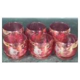 Floral Etched Cranberry Rolly Polly Rock Glasses