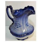 Flow Blue China Pitcher #1870 12"