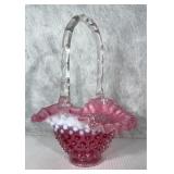 Vintage Fenton Glass BASKET Cranberry Opalescent