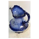 Flow Blue China Pitcher #1870 12"