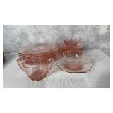 Pink depression, glass eight plates, eight