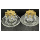 Vintage Cut Crystal Drop Gilt Metal Candleholders