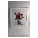 Base w Flowers Framed Water Paining 27.75x23.75'