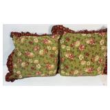 Floral Pattern Linens On Maroon Throw Pillows