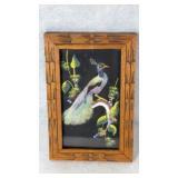 Mexican Feathered Art Bird w Wood Frame