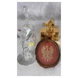 Crystal Candle Holder & Bell Crest Cologne Bottle