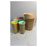 Raffia Ware Pitcher and 6 Tumbler