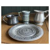 Pewter  Aluminum & Wade Cups & Plaque