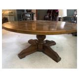 Vintage Wood Inlay Adjustable Pedestal Table