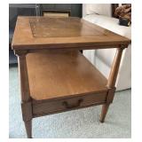 MCM Leather Top Inlaid Wood End Table w/ Drawer