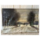 Antique Oil on Canvas Moody Winter Painting