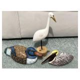 Signed Bird Wood Carvings & Ceramic Duck Box