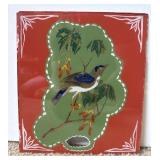 Clock Glass Reverse Painted Door Panel Bird Red