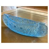 LE Smith Daisy Button Blue Canoe Glass Candy Dish