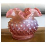 Fenton Hobnail Crimped Cranberry Glass Vase