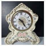 Porcelain Floral Mantel Clock Vintage
