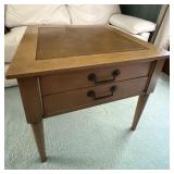 MCM Leather Top Inlaid Wood End Table w/ Drawer