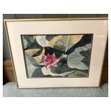 Watercolor Water Lily Framed Art Signed C. Vincent