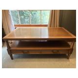 MCM Wood Coffee Table Leather Top w/ Drawers