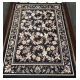 Vintage Black Floral Needlepoint Area Rug 5 x 4 ft