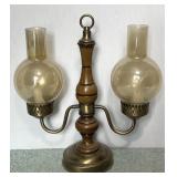 Mid Century Hurricane Twin Candelabra Brass Wood