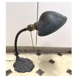 Art Nouveau Goose Neck Desk Lamp Blue Cast Iron